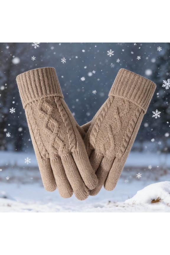 Women's Winter Knit Wool Gloves, Five-Finger Fleece-Lined , Thermal Insulated for Cold Weather, Outdoor Activities and Daily Use