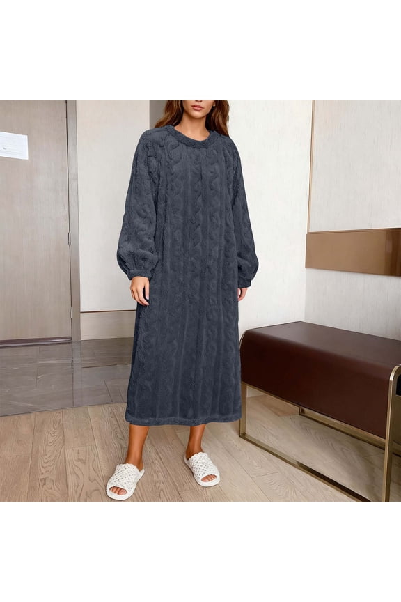 Women's Winter Long Nightgown, Thickened Warm Coral Fleece Flannel, Cozy Sleepwear for Home and Lounge