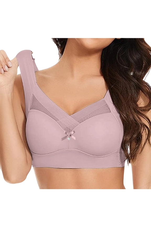 Women's Wirefree Bra with Bow Lace, Lightweight Cami Style with Side Support, Comfortable for Everyday Wear