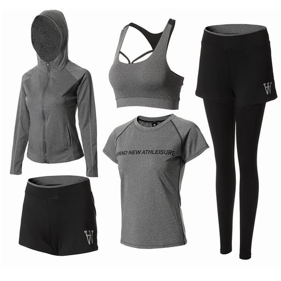 Warop Women's Yoga Workout Set, 5-Piece Summer Sportswear for Fitness, Running, and Daily Exercise