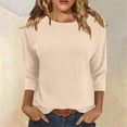 thumbnail image 1 of Warop Womens 3/4 Sleeve Sweater Crew Neck Pullover Casual Solid Color Knit Tops Fall Lightweight Loose Blouse, 1 of 6