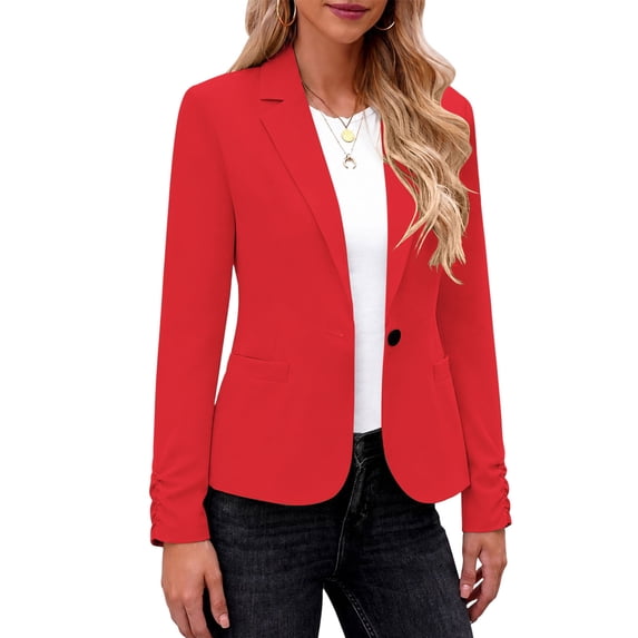 Warop Womens Business Casual Blazer Solid Slim Fit Suit Jacket with Pockets Lightweight Breathable for Work Office