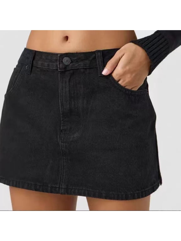 Womens Denim Skirt Casual Stretch Low Waist Denim Mini Skirt Classic Zip Fly Jean Skirt