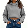 thumbnail image 1 of Warop Womens Hooded Crop Sweatshirt with Side Pockets, Long Sleeve Mock Neck Pullover, Cotton Casual Top for Daily Wear, 1 of 7