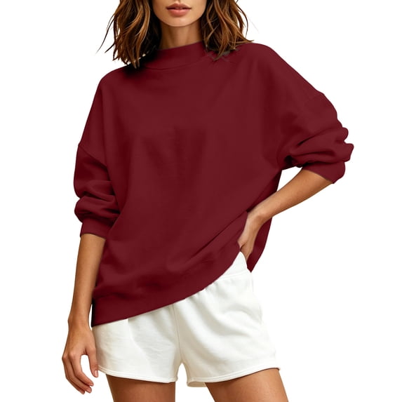 Warop Womens Mock Neck Sweatshirts Oversized Long Sleeved Pullover Tops Casual Loose Fall Fashion Outfits