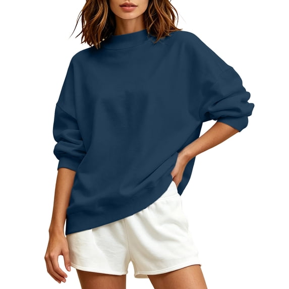 Warop Womens Mock Neck Sweatshirts Oversized Long Sleeved Pullover Tops Casual Loose Fall Fashion Outfits