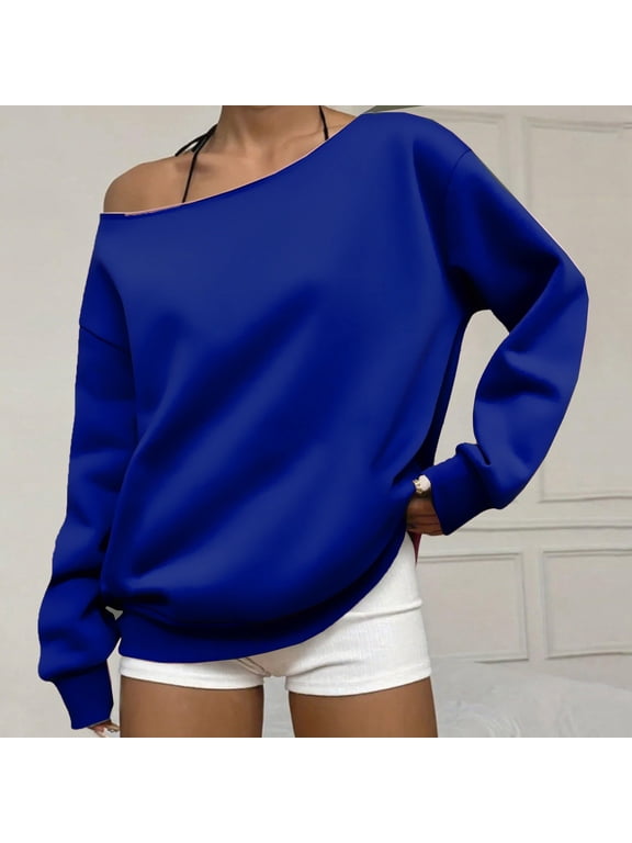 Womens Off Shoulder Sweatshirt Solid Color Long Sleeve Pullover Top Casual Comfy Fall Outfits