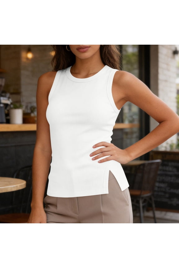 Womens Sleeveless High Neck Tank Tops Fashion Summer Casual Basic Thick Strap Slim Fit Ribbed Racerback Top Shirts
