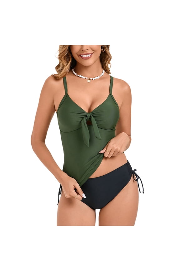 Womens Solid Color Cross Back Adjustable Strap Bikini Set, 2-Piece Swimsuit with Ties for Beach and Pool