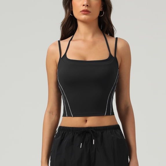 Warop Womens Square Neck Sports Tank Top, Sleeveless with Dual Thin Straps, Cropped Contrast Color Design, Support Activewear for Athletic Activities and Casual Wear