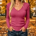 thumbnail image 1 of Warop Womens Tunic Tops Long Sleeve V Neck Ribbed Knit Blouse Slim Fitted Stretchy Basic Tee Shirt Casual Fall Outfits, 1 of 8