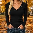 thumbnail image 1 of Warop Womens Tunic Tops Long Sleeve V Neck Ribbed Knit Blouse Slim Fitted Stretchy Basic Tee Shirt Casual Fall Outfits, 1 of 8