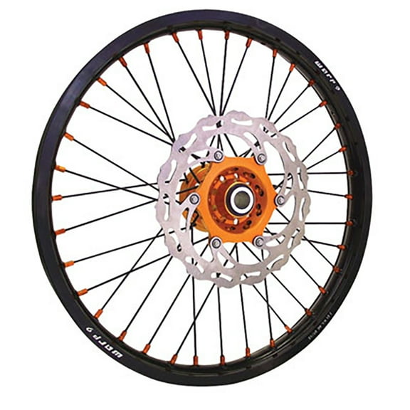 Warp 9 Complete Wheel Kit - Front 21 X 1.60 Black Rim & Spokes/Orange Hub & Nipples Compatible With Husqvarna FE 350 S 2020-2021