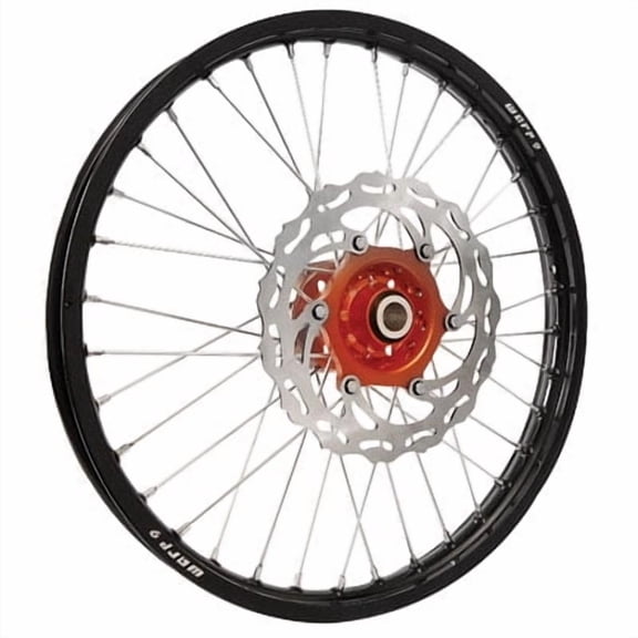 Warp 9 Complete Wheel Kit - Front 21 x 1.60 Black Rim/Orange Hub/Silver Spokes and Nipples for KTM 150 XC-W (E-Start) 2017-2018