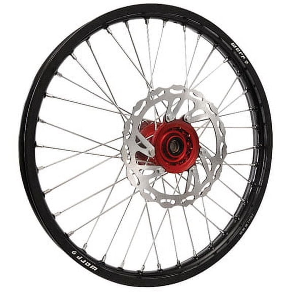 Warp 9 Complete Wheel Kit - Front 21 x 1.60 Black Rim/Red Hub/Silver Spokes and Nipples for Honda CRF250R 2015-2018