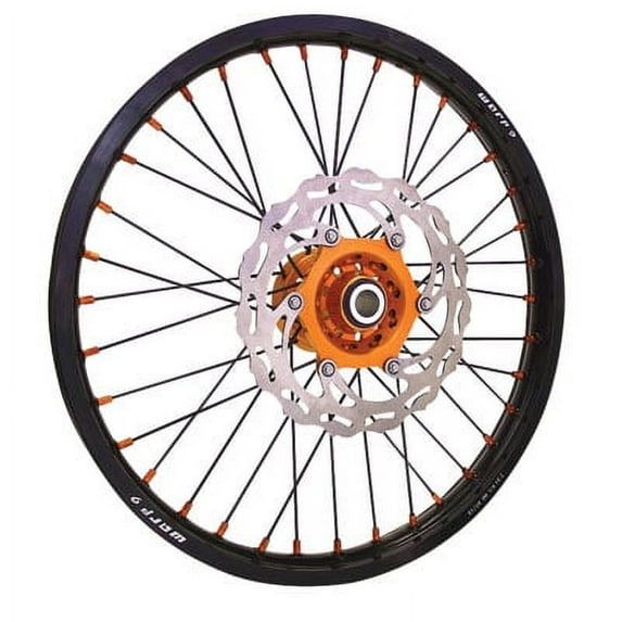 Warp 9 Complete Wheel Kit - Front 21 x 1.60 Black Rim & Spokes/Orange Hub & Nipples for Husqvarna TE 300 2017-2018