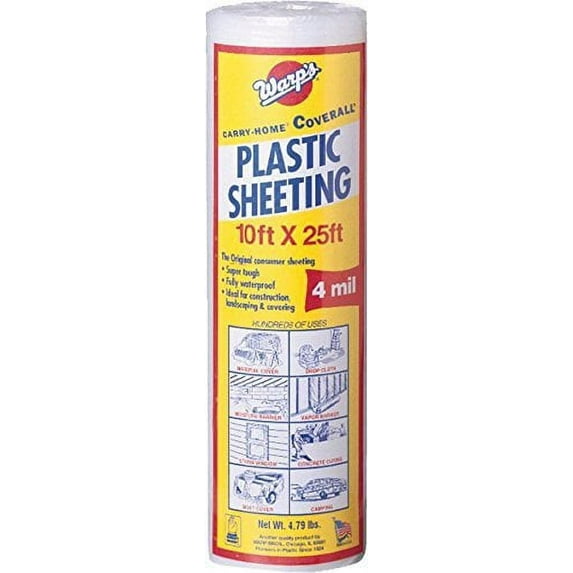 Warp Brothers 12-4CH10C 4 Mil Clear Plastic Sheeting, 10-Foot by 25-Foot