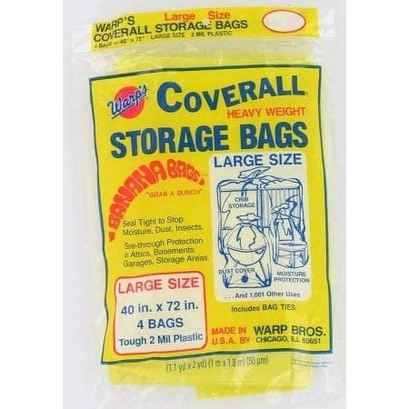 Warp Bros. Banana Bags Storage Bags - Heavy Duty Plastic - 4 Count, 40 in. x 72 in. — Home & Garage Storage, Stackable Design