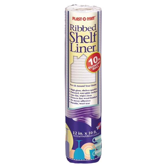 Warp Brothers Plast-O-Mat Ribbed Shelf Liner, Clear, 2 Pack of 12 x 10'
