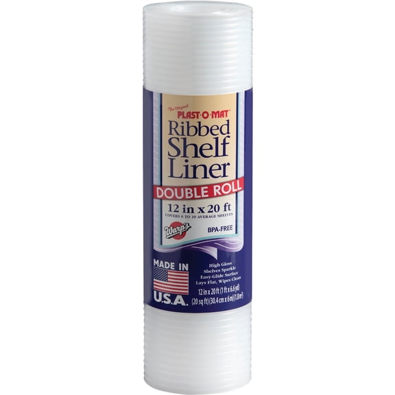 Warp Bros. Plast O Mat Shelf Liner Ribbed - Non Adhesive - 1 Roll, 12" W x 20' L, Clear