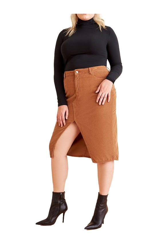 Warp + Weft | MLE - Midi Skirt | Brown | Size 22 Plus
