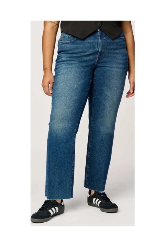 Warp + Weft Women's Ase Dark Wash High Rise Straight Stretch Denim Jeans Plus Dark Wash 22WW x 29L