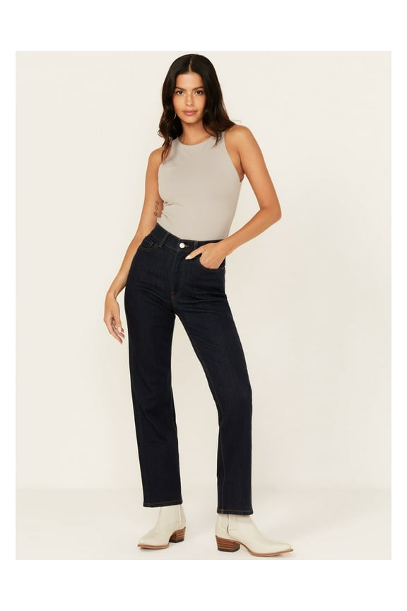 Warp + Weft Women's Jet Set Dark Wash High Rise Straight Stretch Denim Jeans - 445229 26W x 29L