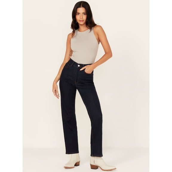 Warp + Weft Women's Jet Set Dark Wash High Rise Straight Stretch Denim Jeans - 445229 28W x 29L