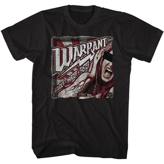 Warrant Louder Harder Faster Black Adult T-Shirt Lt