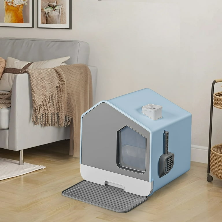 Warranty Company Moasis House Like Cat Litter Box with Pads Blue
