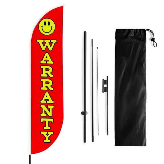 Warranty Sign feather flag Pole kit for Outdoor by Mavis Printing | 15 FEET Long Polyester Outdoor Banner Flag Pole Mount for Easy Hang | HD Print Swooper Flag to Advertise Car Business