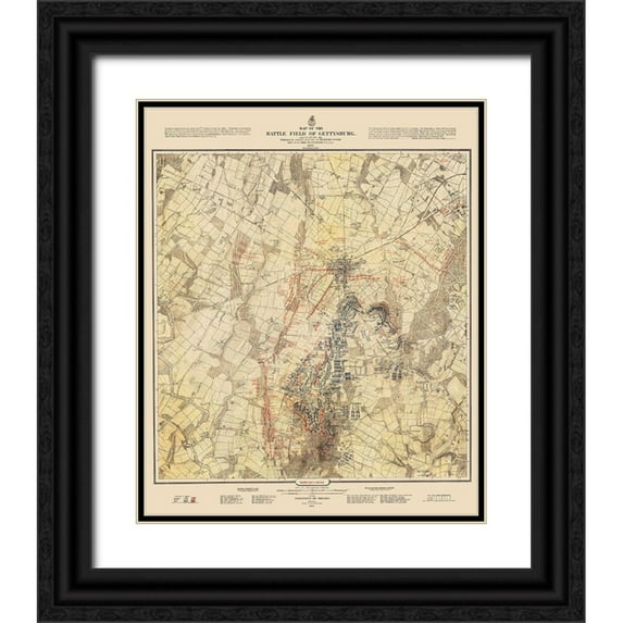 Warren 26x31 Black Ornate Wood Framed with Double Matting Museum Art Print Titled - Gettysburg Battlefield Second Days Battle