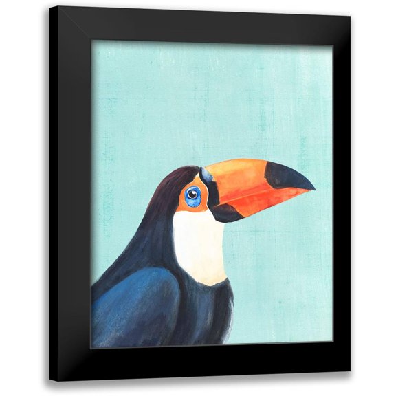 Warren, Annie 12x14 Black Modern Framed Museum Art Print Titled - Exotic Bird on Blue II