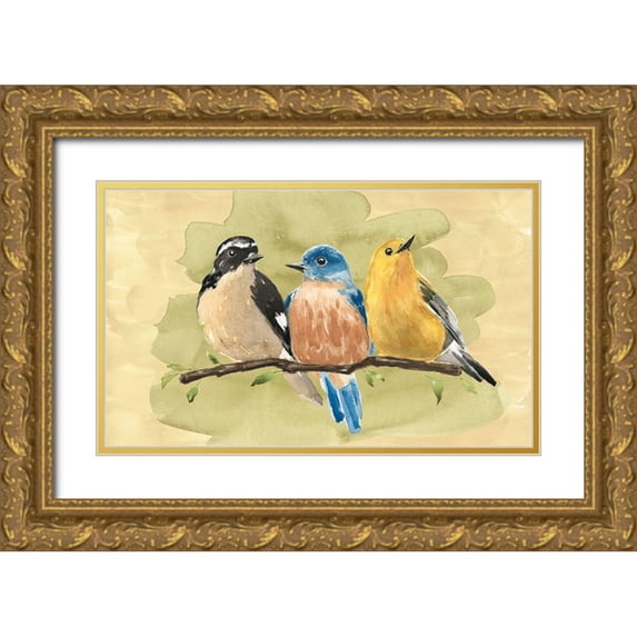Warren, Annie 14x10 Gold Ornate Wood Framed with Double Matting Museum Art Print Titled - Bird Perch IV