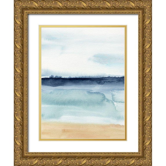 Warren, Annie 15x18 Gold Ornate Wood Framed with Double Matting Museum Art Print Titled - Watercolor Ocean Horizon I