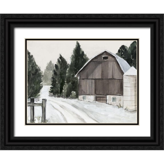 Warren, Annie 18x15 Black Ornate Wood Framed with Double Matting Museum Art Print Titled - Winter Barn II