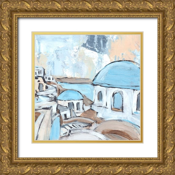 Warren, Annie 20x20 Gold Ornate Wood Framed with Double Matting Museum Art Print Titled - Santorini Rooftops I