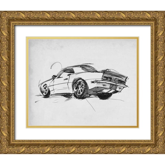 Warren, Annie 24x20 Gold Ornate Wood Framed with Double Matting Museum Art Print Titled - Classic Car Sketch II