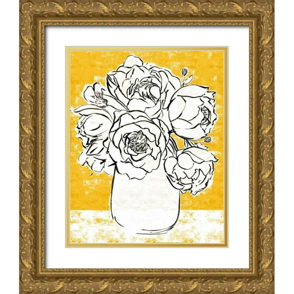 Warren, Annie 26x32 Gold Ornate Wood Framed with Double Matting Museum Art Print Titled - Golden Peony I