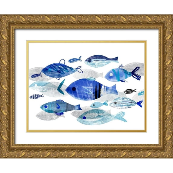 Warren, Annie 32x25 Gold Ornate Wood Framed with Double Matting Museum Art Print Titled - Fish Parade II