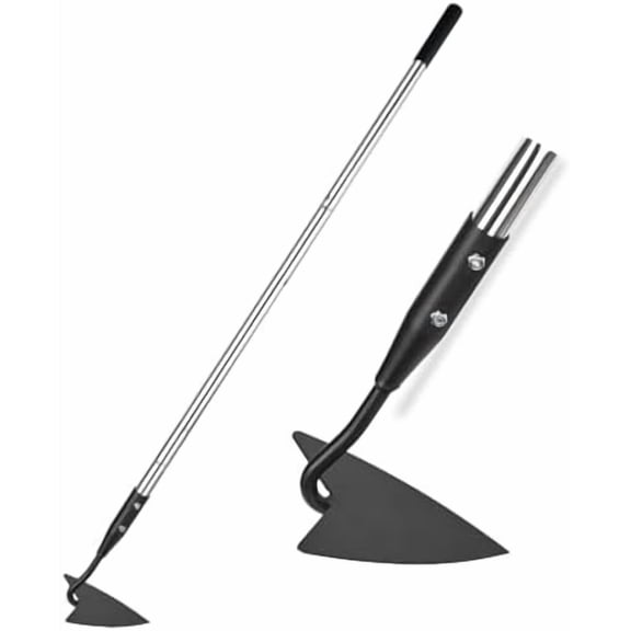 Warren Hoe, Carbon Steel Triangle Garden Hoe with Stainless Steel 57" Adjustable Long Handle, Heavy Duty Gardening Hand Tools Hoe for Ridging Weeding Digging Loosening Edging Soil, Balck