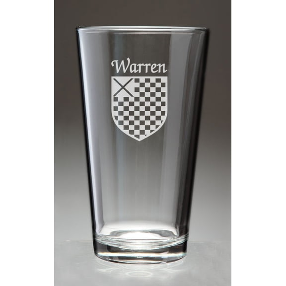 Warren Irish Coat of Arms Pint Glasses - Set of 4 (Sand Etched)