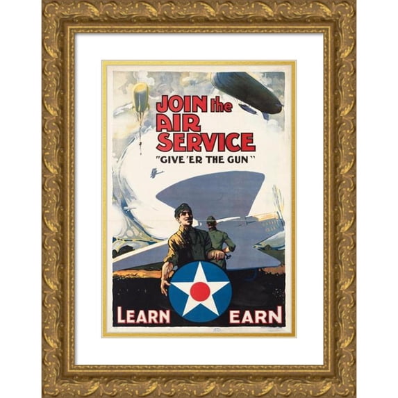 Warren Keith 17x24 Gold Ornate Framed and Double Matted Museum Art Print Titled - Join the Air Service. Give ‘Er the Gun (1918)