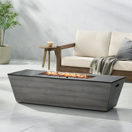 Warren Lightweight Concrete and Ceramic Outdoor 50,000 BTU Rectangular Fire Pit (No Tank Holder), Dark Gray and Black