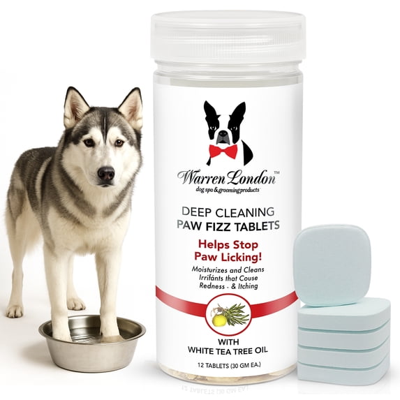 Warren London Deep Cleaning Paw Soak with Seaweed, Tea Tree Oil, & Aloe Vera for Dogs, 12 Count Tablets