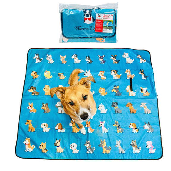 Warren London Grooming Mat 50"x60" Picnic Blanket Microfiber Throw Blanket for Dogs, Blue