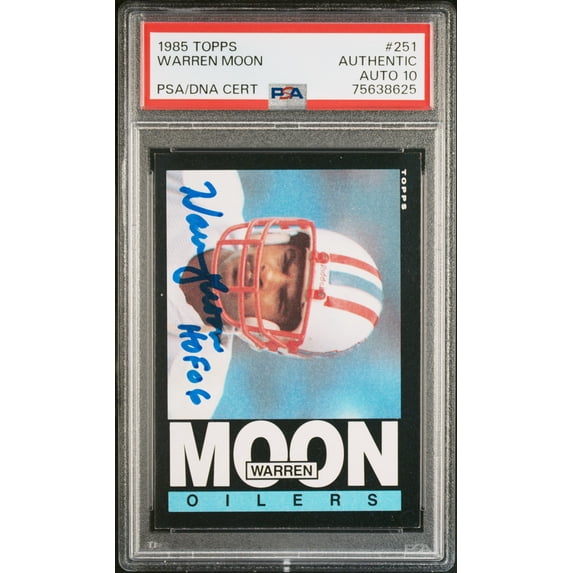 Warren Moon 1985 Topps Signed Football Rookie Card #251 Auto Graded PSA 10