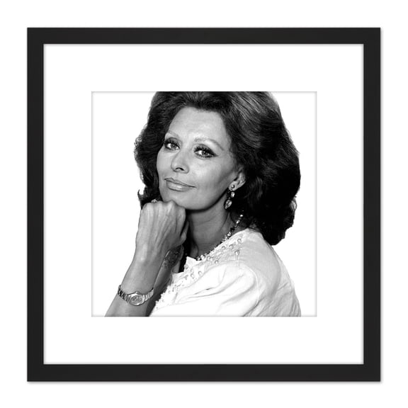 Warren Portrait Actress Sophia Loren Photo 8X8 Inch Square Wooden Framed Wall Art Print Picture with Mount