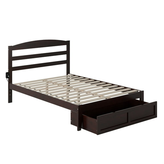 Warren, Solid Wood Platform Bed with Foot Drawer, Full, Espresso