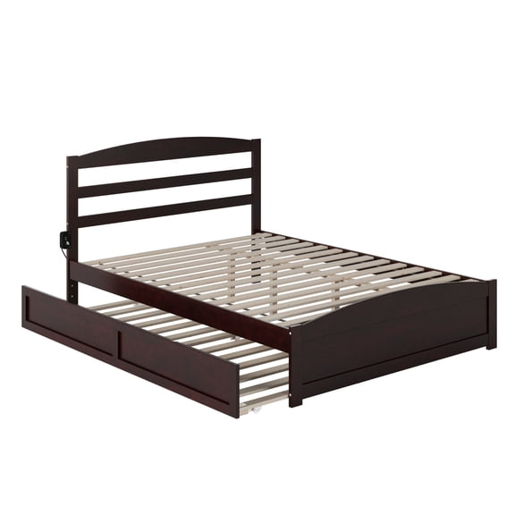 Warren, Solid Wood Platform Bed with Footboard and Twin XL Trundle, Queen, Espresso